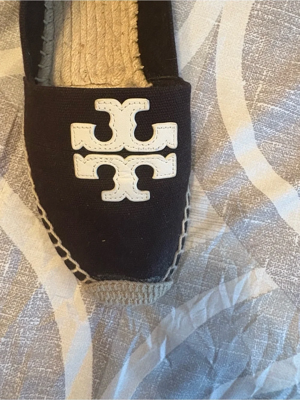Tory Burch Black Canvas Espadrilles with White Logo Accent
